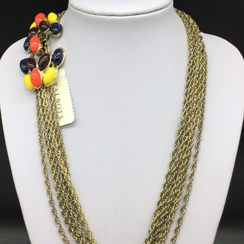 Talbots Gold Necklace Colorful Cabochon Clasp